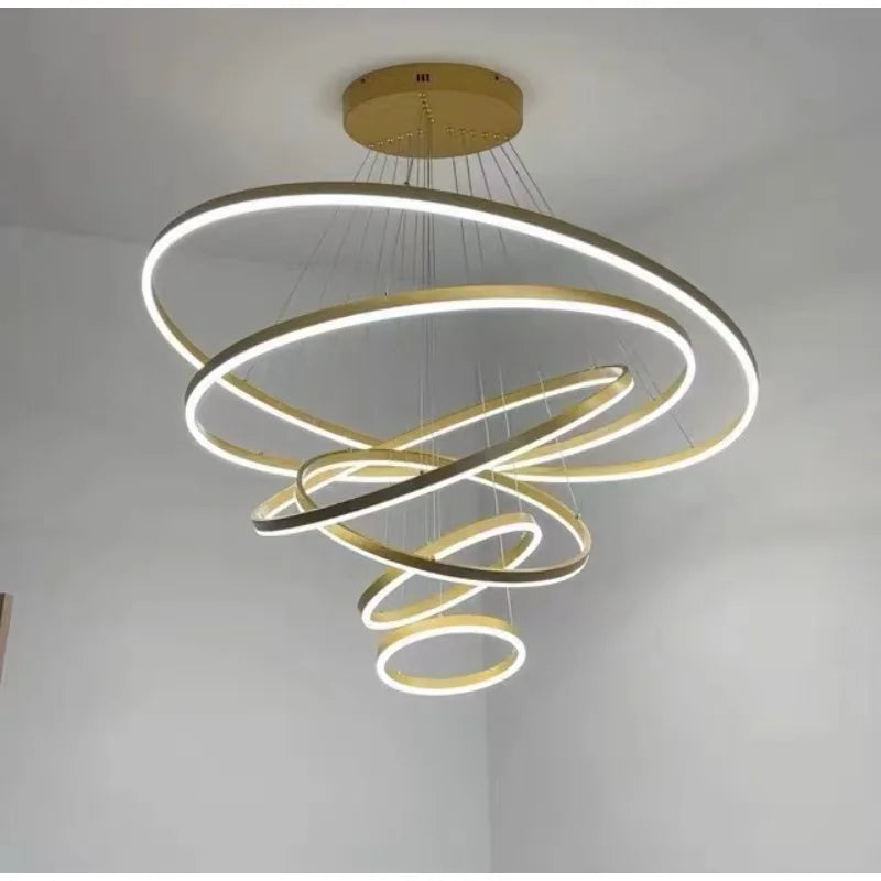 Contemporary LED Chandelier: Stylish Metal Pendant Lamp with Gold Finish