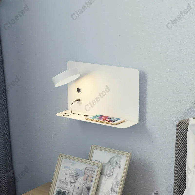 Modern LED Wall Lights with Switch and USB Interface  Fashion White Black Lamp Fixture Corridor