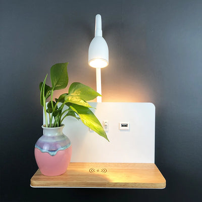 Modern Indoor LED Wall Lamp with USB Interface and Wireless Charging 360° Rotatable Wall Light