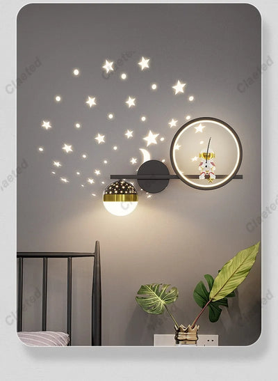 LED Star Astronaut Projection Wall Lamp Creative Lighting Fixture for Children's Rooms