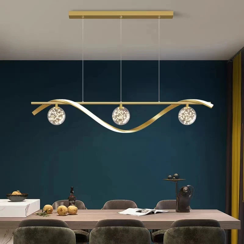 Contemporary Modern LED Smart Pendant Chandelier for Kitchen - Black and Gold Ceiling Light Fixture