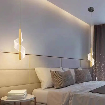 Modern LED Pendant Lights: Gold/Black Bedside Hanging Lamp for Indoor Lighting in Bedroom, Living Room