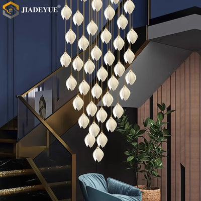 Modern Magnolia Long Pendant Light Ceramic LED for Staircase, Living Room, Dining Room, and Bedroom