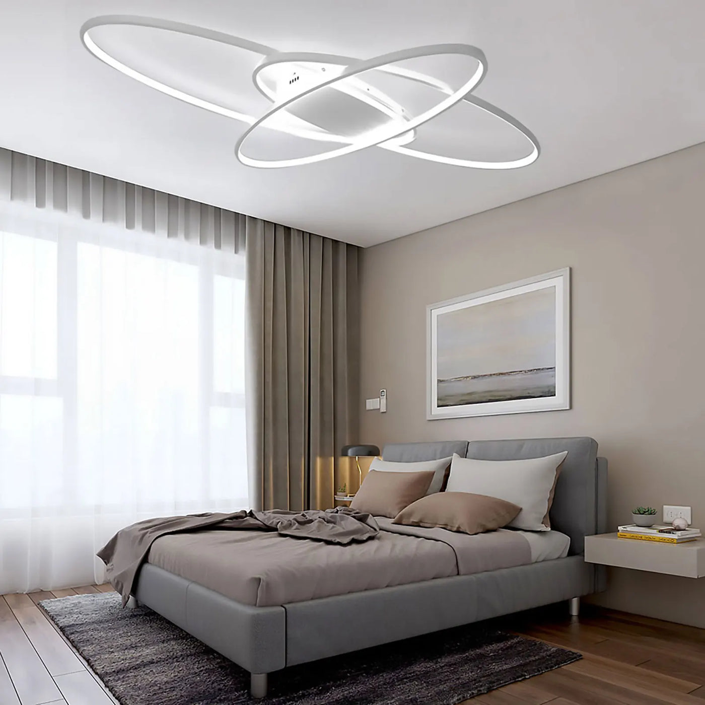 Modern Geometric Chandelier LED Ceiling Light - Flush Mount - 3 Color Dimmable Lamp