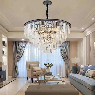 Contemporary Crystal and Gold LED Chandelier Pendant Light Fixture with Multi-Level Design