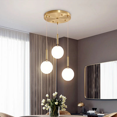 Modern LED Glass Pendant Light: Brass & Black Milk Ball Chandeliers for Bedroom, Dining, Stairs