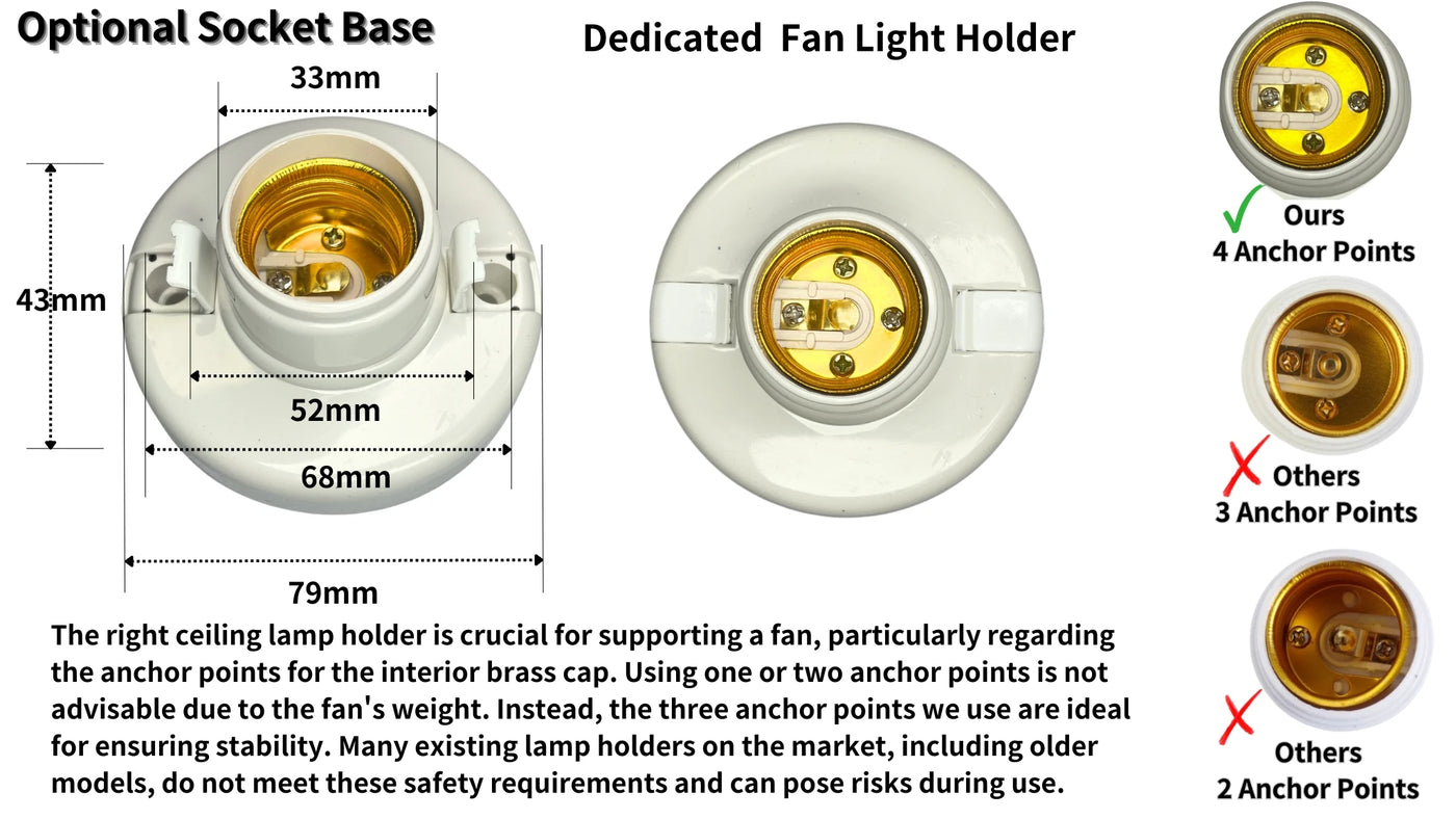 40W Ceiling Fan Light with Remote Control - 20.5in Compact Socket Fan with LED Light for Kitchen, Bedroom, and Small Spaces