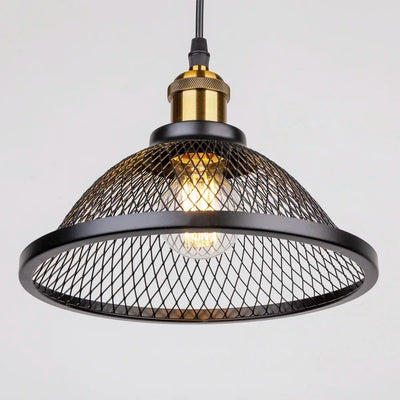 Vintage Industrial Pendant Light (E27 Base) - Black Metal Cage Lamp (Multiple Color Options)