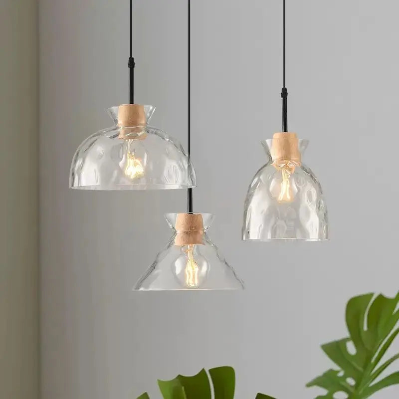 Nordic Glass Pendant Lights LED Wood Decorative Hanging Lamps for Kitchen and  Restaurant