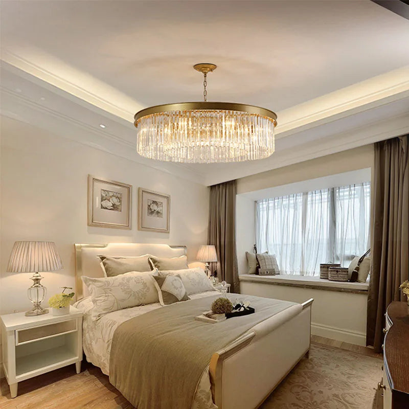 Luxury Modern Circle European Simple Hotel Showroom Pendant K9 Suspend LED Crystal Chandelier Light Hanging Lamp For Bedroom