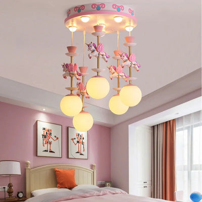 Children's Carousel LED Chandeliers Modern Creative Hanging Pendant Lights, Princess Decor Art Ceiling Lamps for Living Room Bedroom