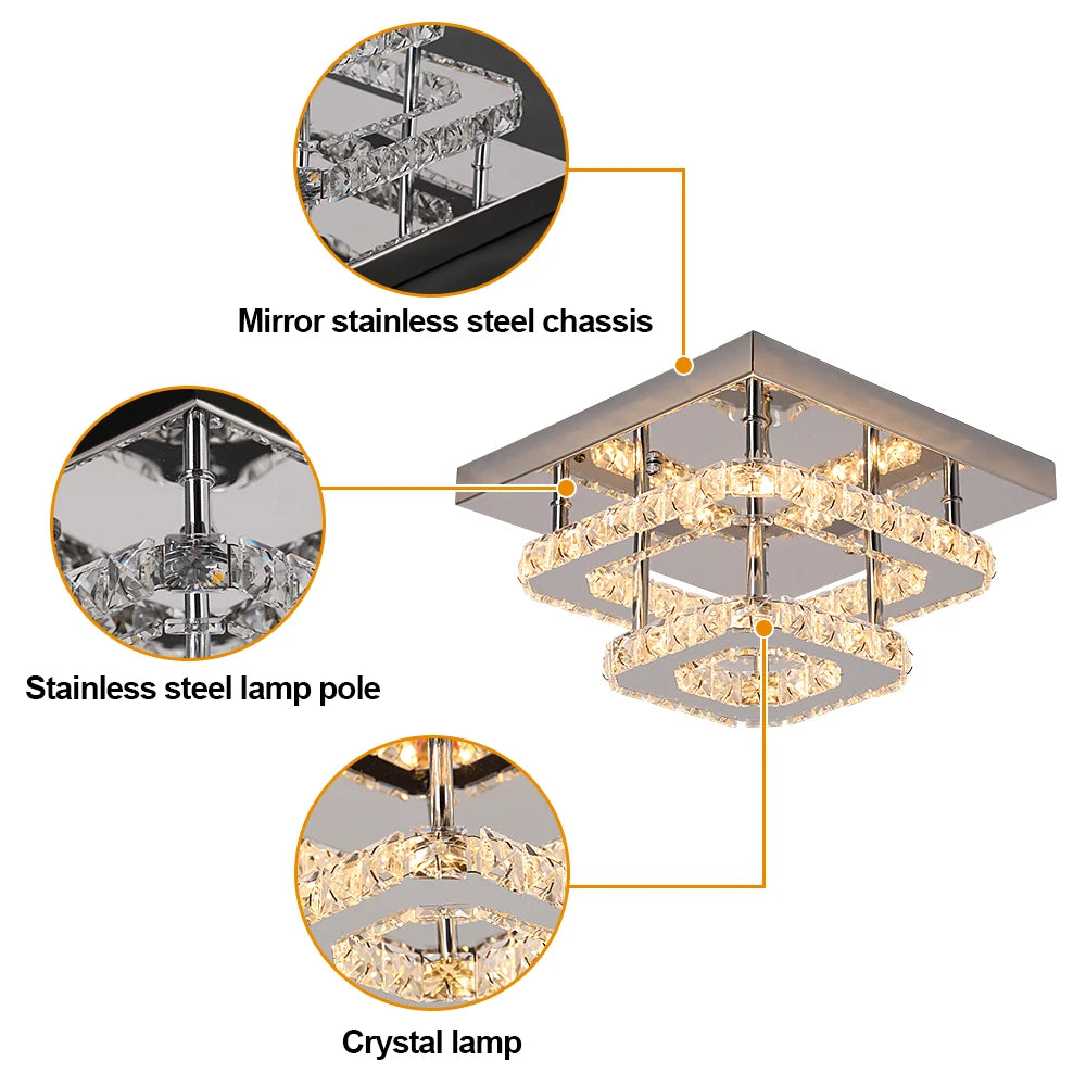 Stainless Steel Modern Crystal Chandelier Luxury Pendant Ceiling Light for Dining Room, Bedroom, or Kitchen