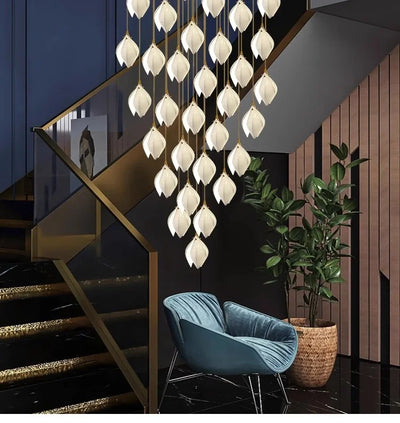 Modern Magnolia Long Pendant Light Ceramic LED for Staircase, Living Room, Dining Room, and Bedroom