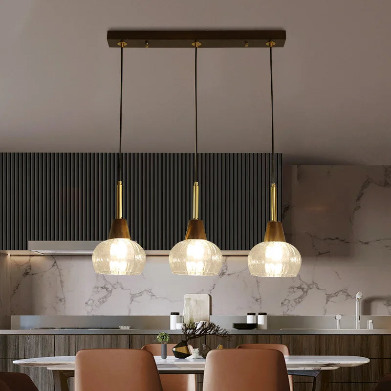 Contemporary Wood and Glass Single Head LED Pendant Light for Restaurant, Bar, and Bedroom Decor