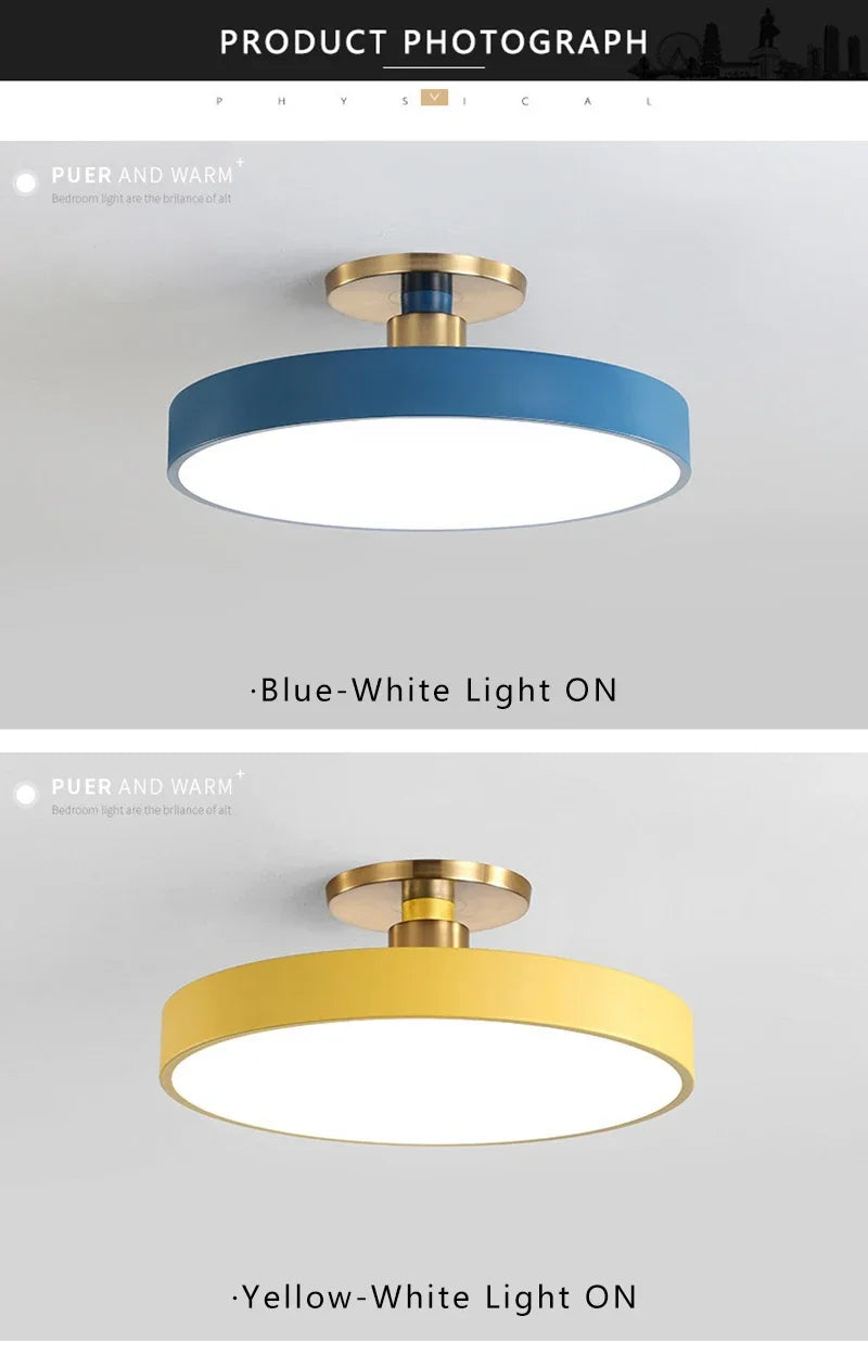 Circular Macaron LED Ceiling Light – Modern Dimmable Chandelier for Bedroom and Living Room