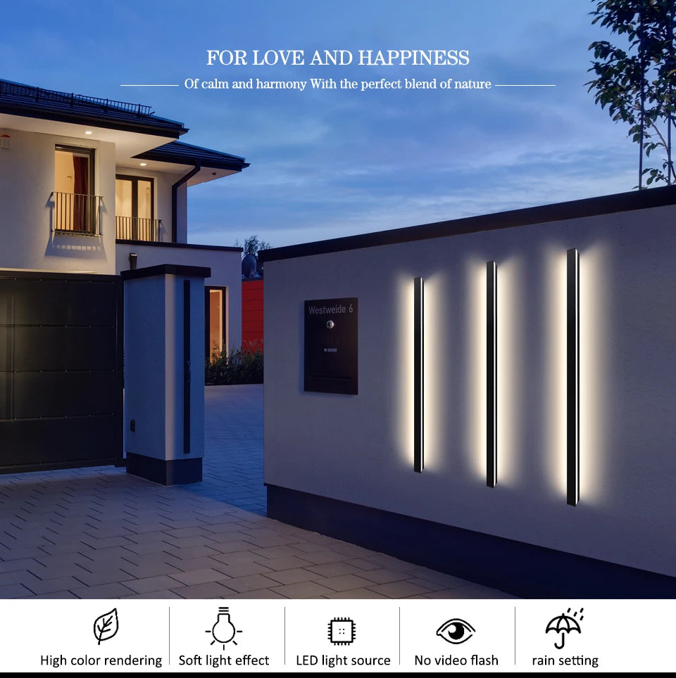 Modern Long Strip LED Wall Lamp – Outdoor Waterproof Lighting Solution