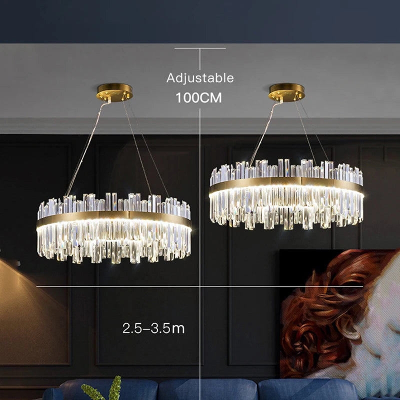 Luxury Gold Hanging Light Fixture: Modern Chandeliers Ring with Crystal LED Pendant for Living Room and Bedroom