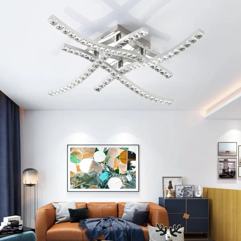 Modern Design Creative Crystal LED Ceiling Light Tricolor with Remote Control Perfect for Bedroom, Living Room