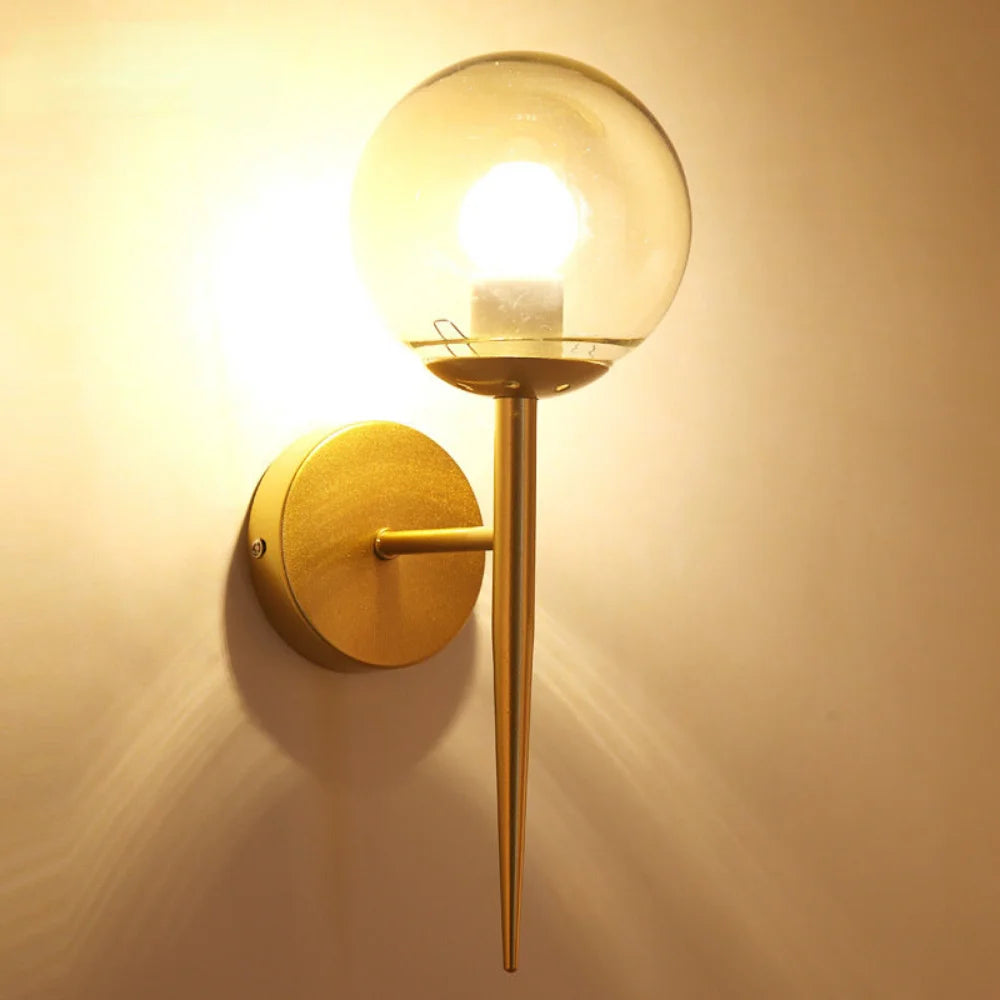 Elegant Modern LED Wall Lamp with Glass Lampshade - Gold/Black Finish, E27 Bulb, 180x150x160mm