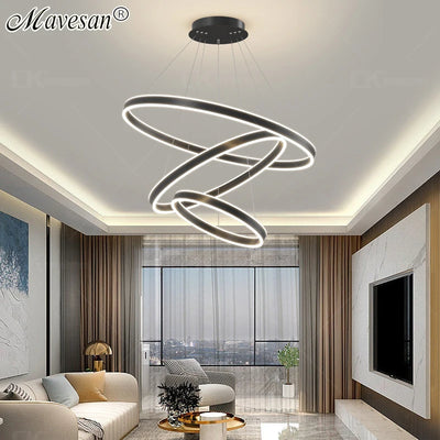 Modern LED Chandelier: Cascading Rings for a Dazzling Display (Multiple Rings & Dimmable)