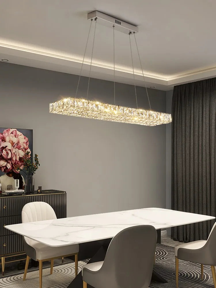New Long Strip Restaurant Chandelier Modern Light Luxury High-end Dining Room Bar Table Lamp Dining Table Crystal Chandelier