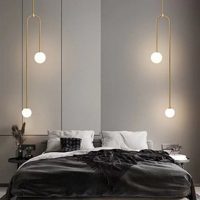 Modern Double Head U Shape Pendant Lights: Hotel Bedroom Bedside & Bathroom Ceiling Glass Ball Hanging Lamps