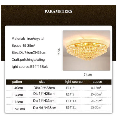 Living Room LED Lamp Modern Luxury Golden Crystal Chandelier Ceiling Light Pendant Restaurant Bedroom For Room