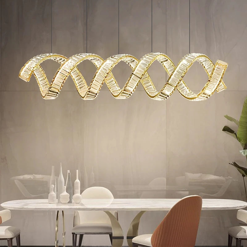 Modern Luxury LED Wave Crystal Pendant Lamp - Indoor Dining Table Light Fixture