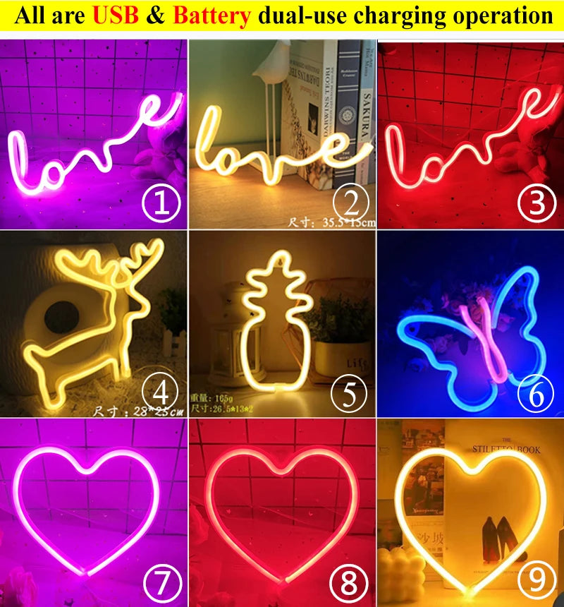 LED Neon Night Light Sign USB/AA Battery Powered Wall Hanging Neon Lamp for Bedroom, Party, Wedding, and Christmas Decoration