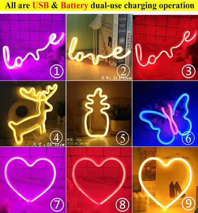 LED Neon Night Light Sign USB/AA Battery Powered Wall Hanging Neon Lamp for Bedroom, Party, Wedding, and Christmas Decoration