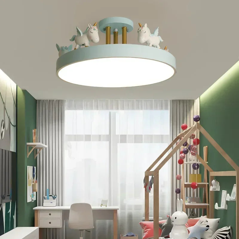 Modern Bedroom Ceiling Lights for Children's Room LED Lamp Lanterns Cartoon Resin Unicorn Kids Living Room Light Decoration Home