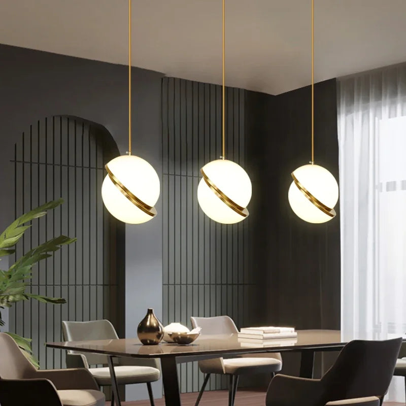 Modern Misplaced Ball LED Pendant Lights for Living Room, Kitchen, Bedroom, Restaurant, and Bedside Gold Hanging Lamp