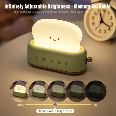 Toast Cartoon LED Night Light - Kawaii Bread Lamp, Portable Night Light with Timer for Home Decor