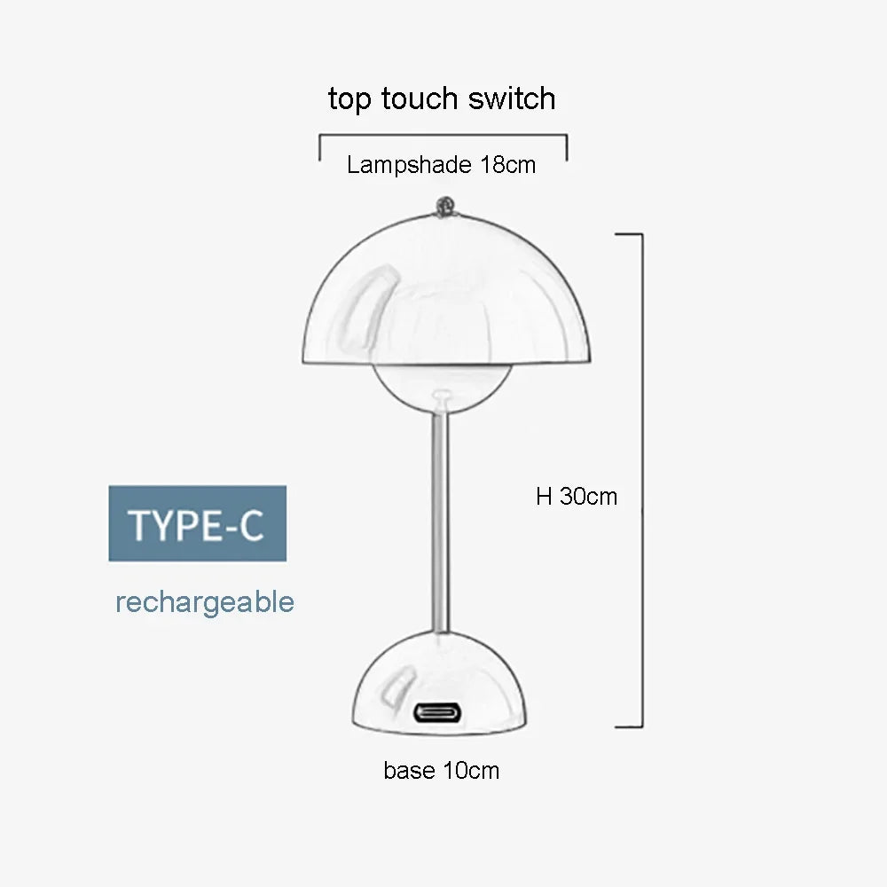 Rechargeable LED Mushroom Table Lamp with Touch Control for Bedroom & Home Decor