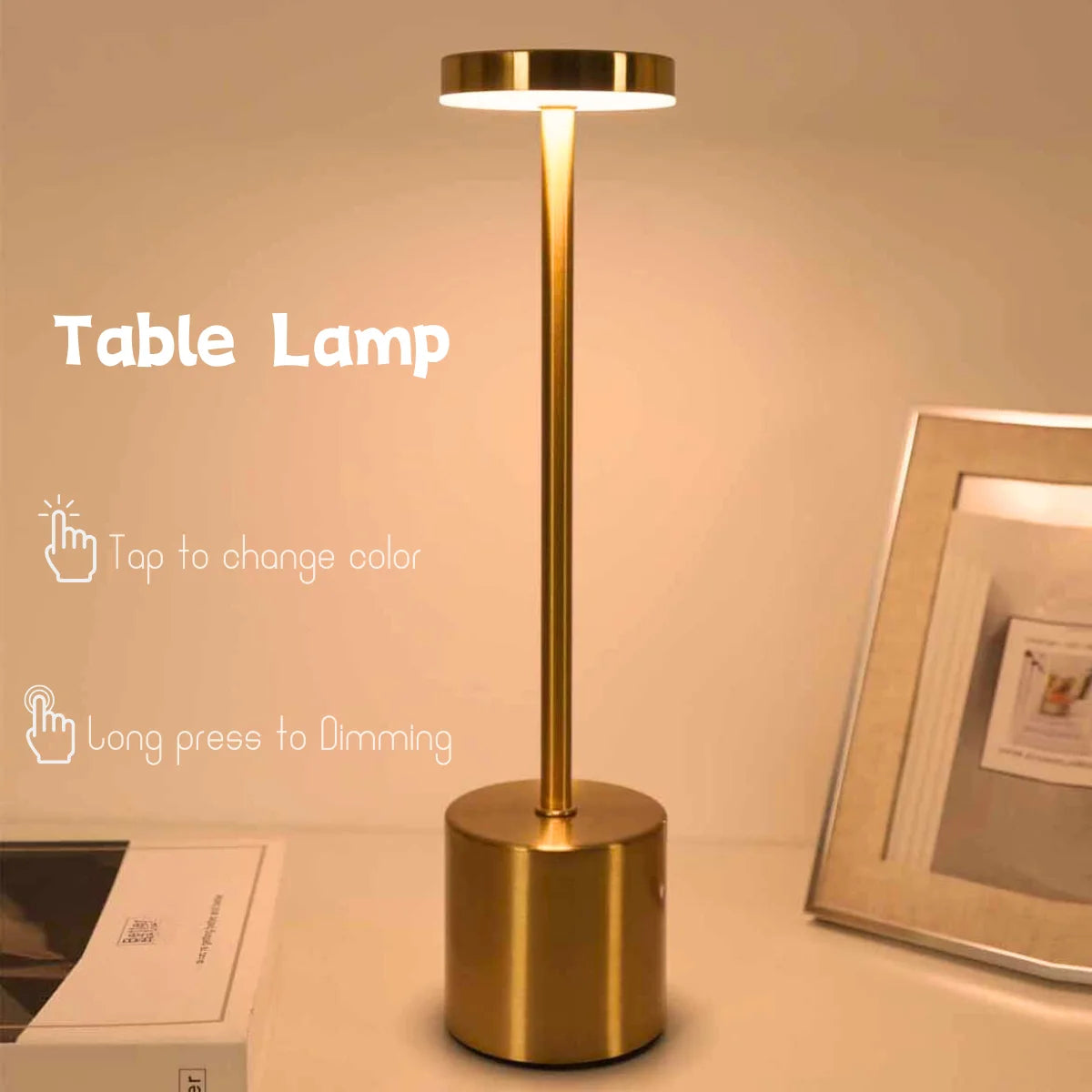 USB Rechargeable Metal Desk Lamp - LED Bedside Table Lamp for Room Decor, Restaurant, Bar