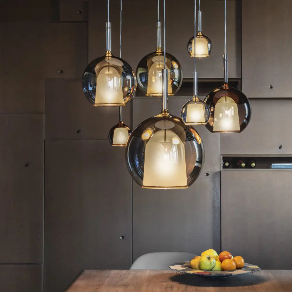 Modern Bell LED Suspension Lamp: Smoke Gray Glass Ball Island Hanging Light Fixture for Restaurant