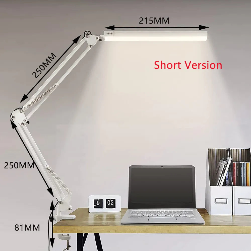 Modern LED Swing Arm Desk Lamp with Clamp - Dimmable Eye-Caring Light