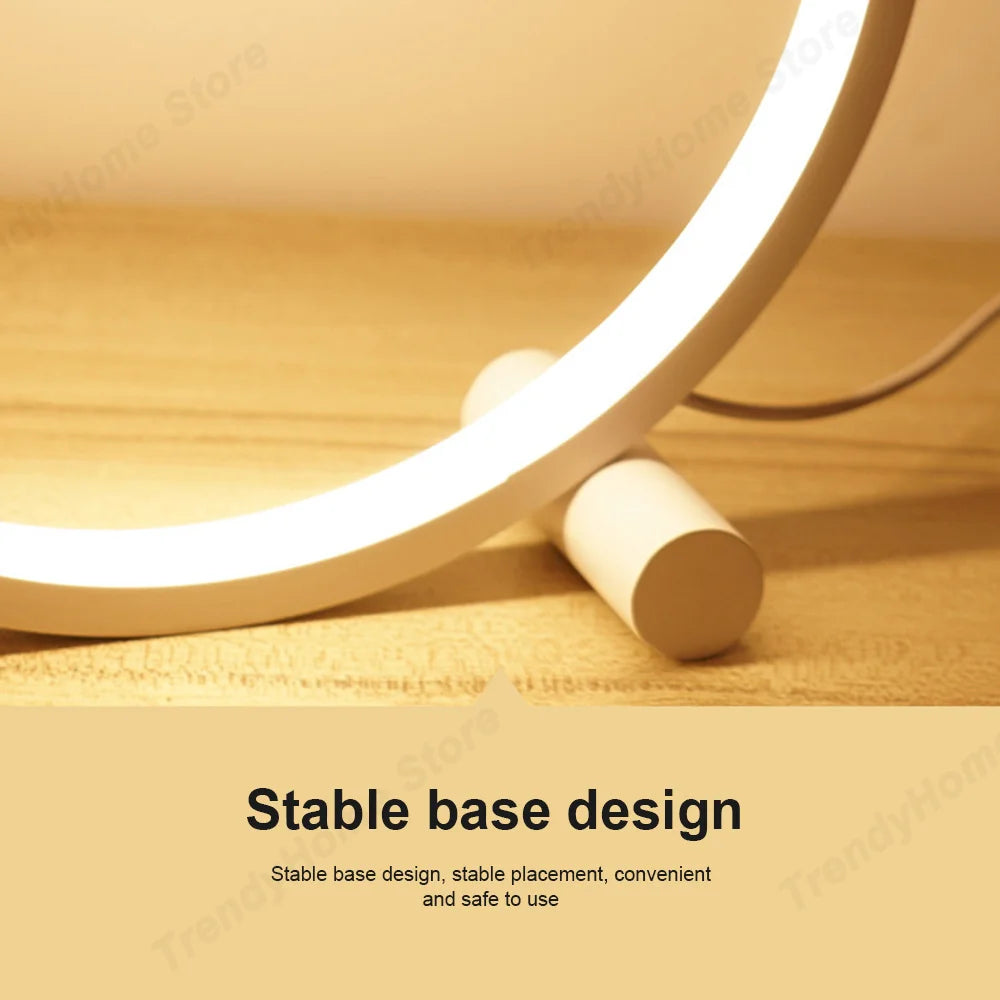 LED Circular Ring Table Lamp - Dimmable Night Light for Bedroom, Living Room, Restaurant, Hotel