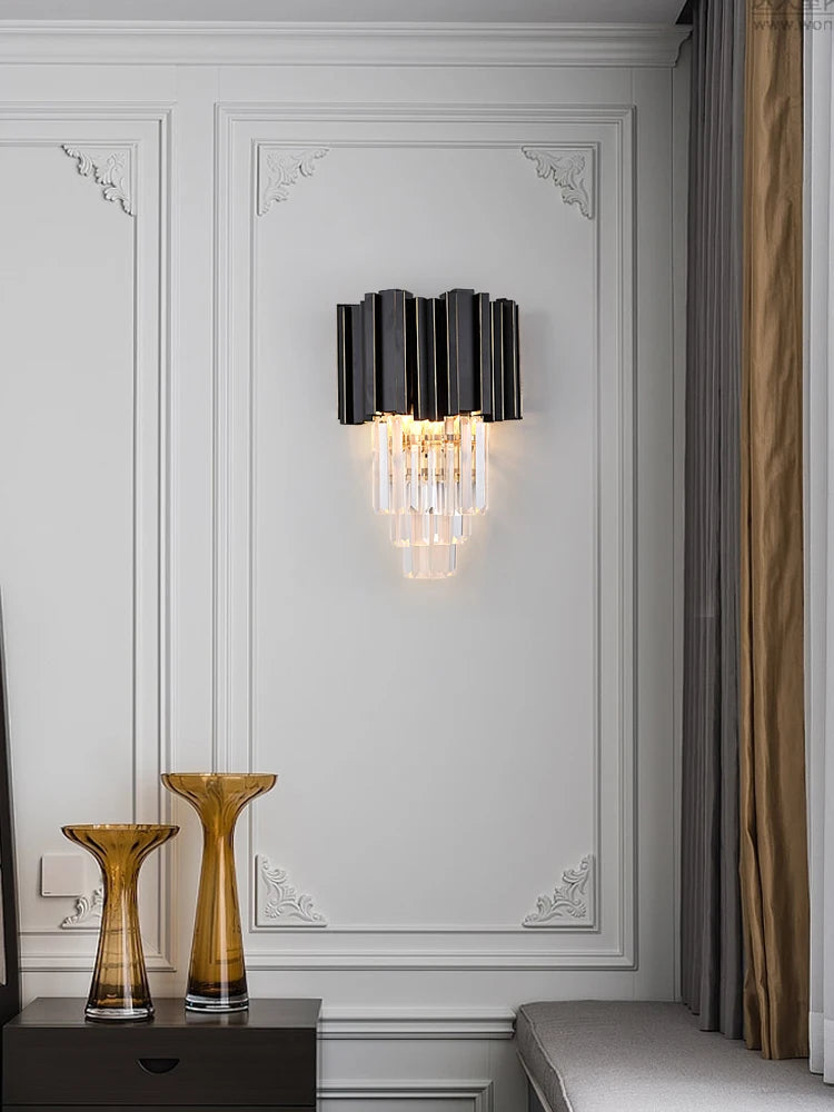 Luxury Modern Gold Black Crystal Wall Lamp LED - Exquisite Illumination for Sophisticated Spaces