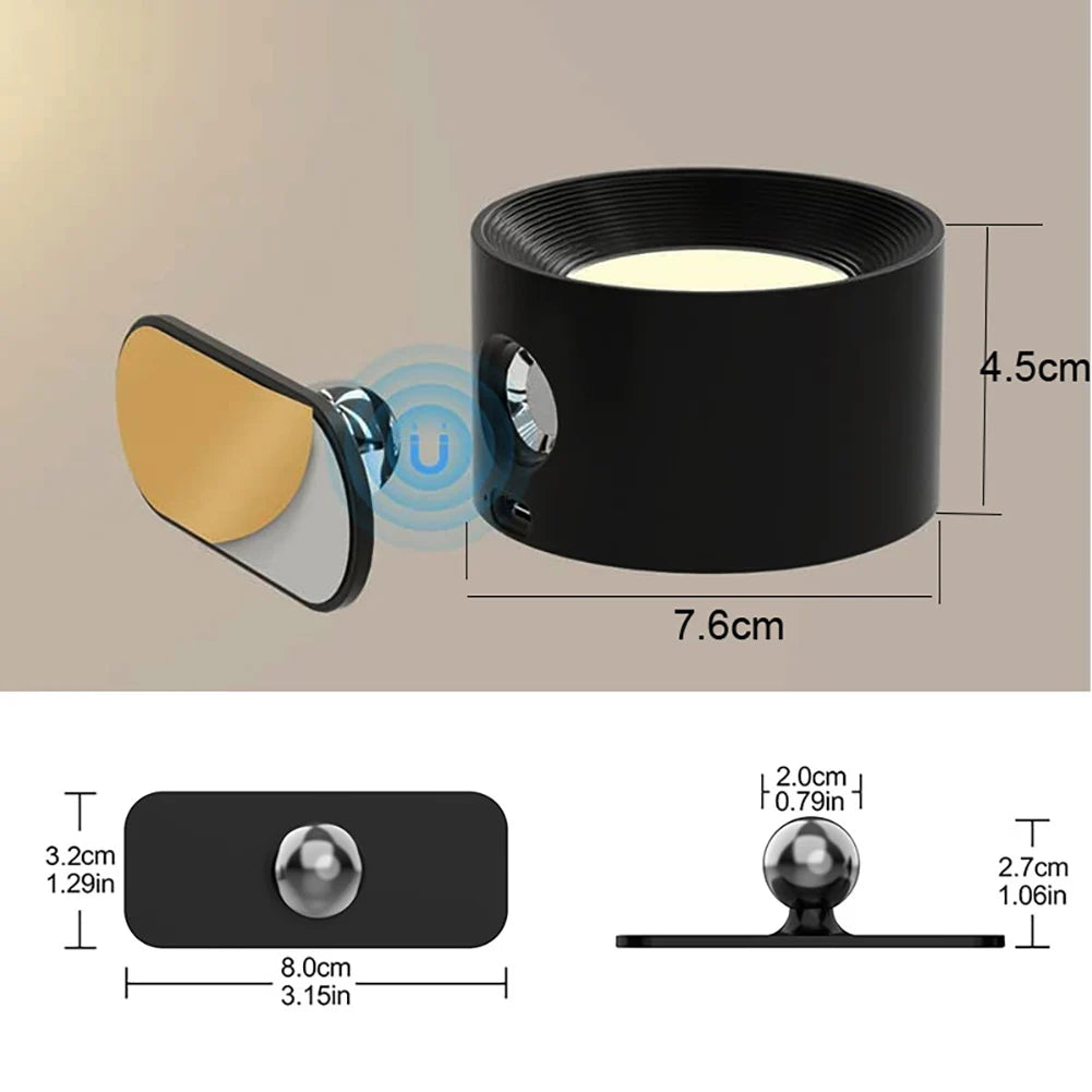 Wall Lights 360° Magnetic Ball Rotate LED Sconces USB Rechargeable Touch Control Cordless Wall Mounted Reading Lamp