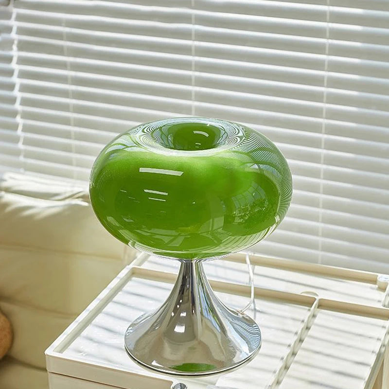 Bedside Table Lamp: Bauhaus Glass Apple Lamp in Green, White or Beige