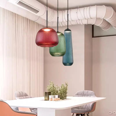 Colorful Glass Pendant Lights Retro Medieval Decorative LED Chandelier for Restaurant and Living Room