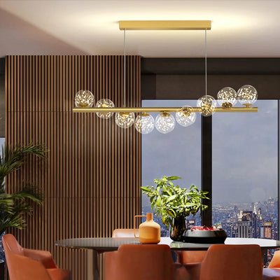 Contemporary Long Ceiling Chandelier with Glass Ball G9 LED for Dining Area or Office Front Desk