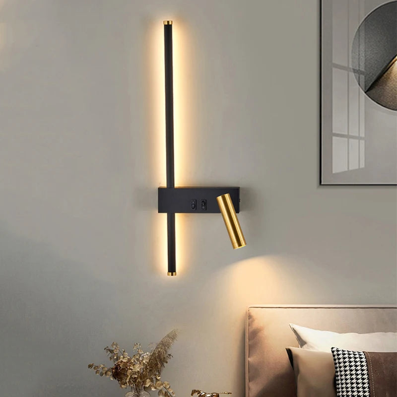 Minimalist Wall Lamps with Switch for Reading: Nordic Strip Lights Ideal for Bedroom Bedside Master Bedrooms, Background Wall