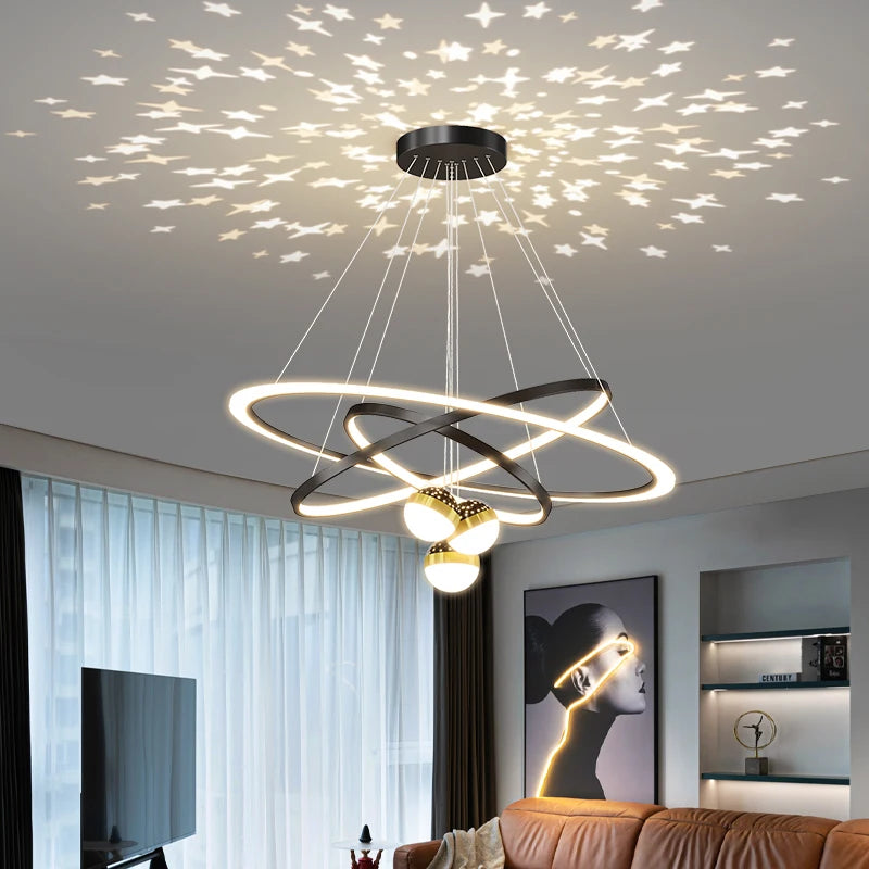 Contemporary LED Ceiling Chandelier - Modern Minimalist Fixture for Living Room Bedroom Decor