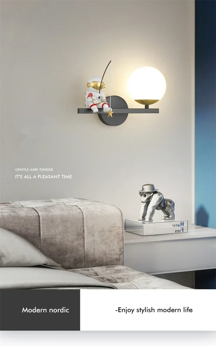 Modern Moon Astronaut Wall Sconce Lamp for Children's Room