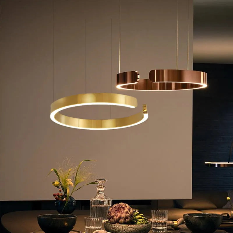 Modern C Ring LED Pendant Lamp: Dimmable Fixture Perfect for Dining and Living Rooms, Bedroom Chandelier