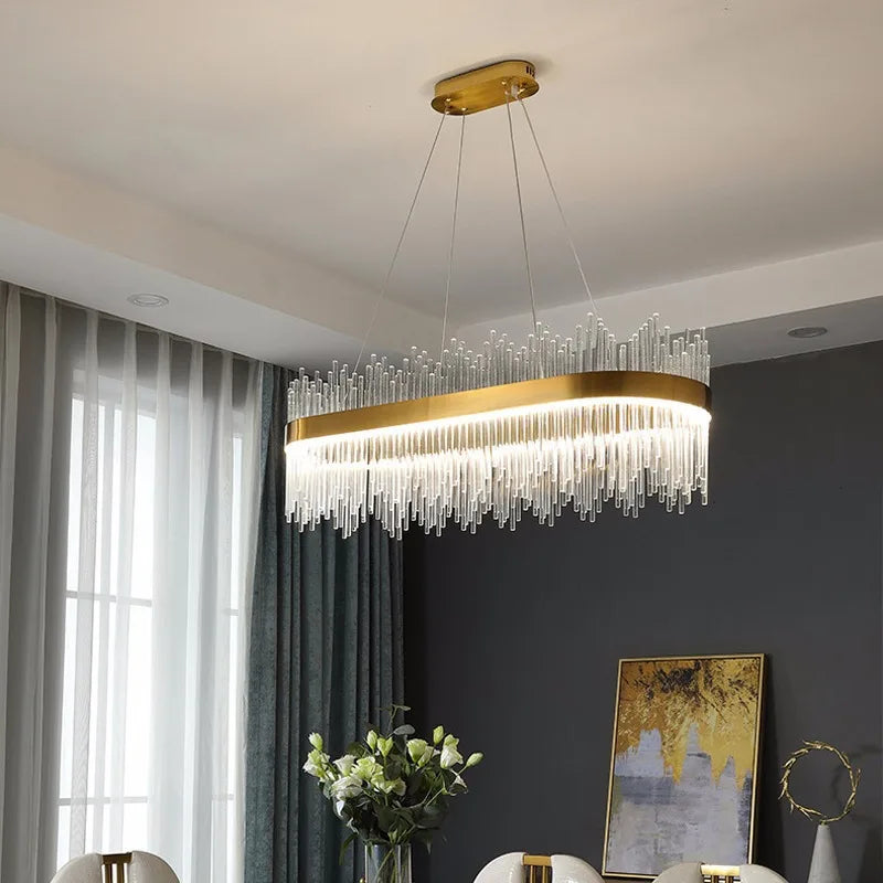 Gold LED Crystal Chandelier Dimmable Bedroom Living Room Ceiling Pendant Lamp Luxury Hotel Pendant Lights Apartment Lighting