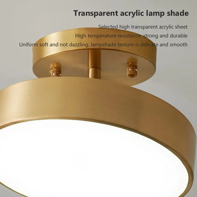 Modern LED Ceiling Light - Copper Lamp for Bedroom, Living Room, Nordic Round Design