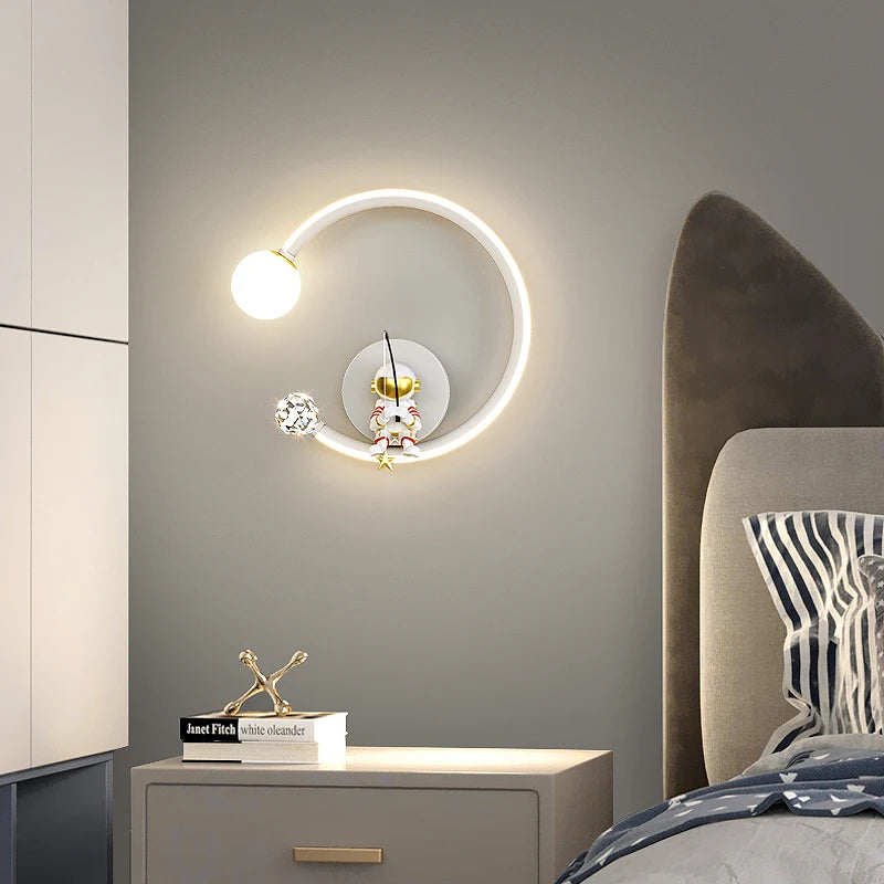 Modern Creative Children's Room Bedside Wall Lamp Astronaut Wall Mount Light for Bedroom, Study